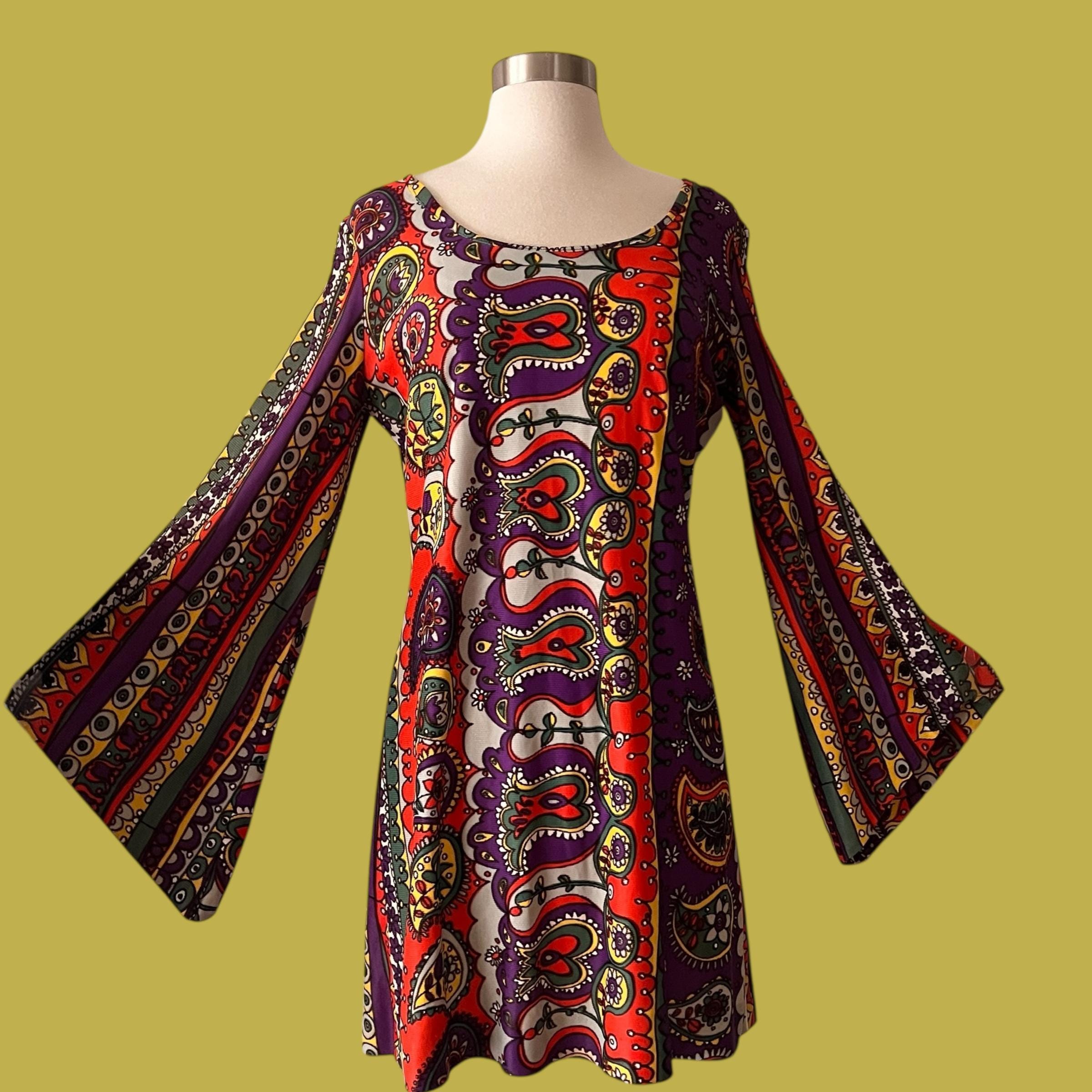 Robe Vintage Années 60 Style Space Age TED LENGLEY - Taille 38, Multicolore, Vrai Vintage