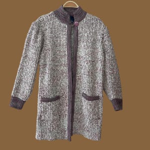 Vintage 80s Chunky Boucle Knit Sweater Coat, Monto Por Le Chois Cardigan, Size Medium
