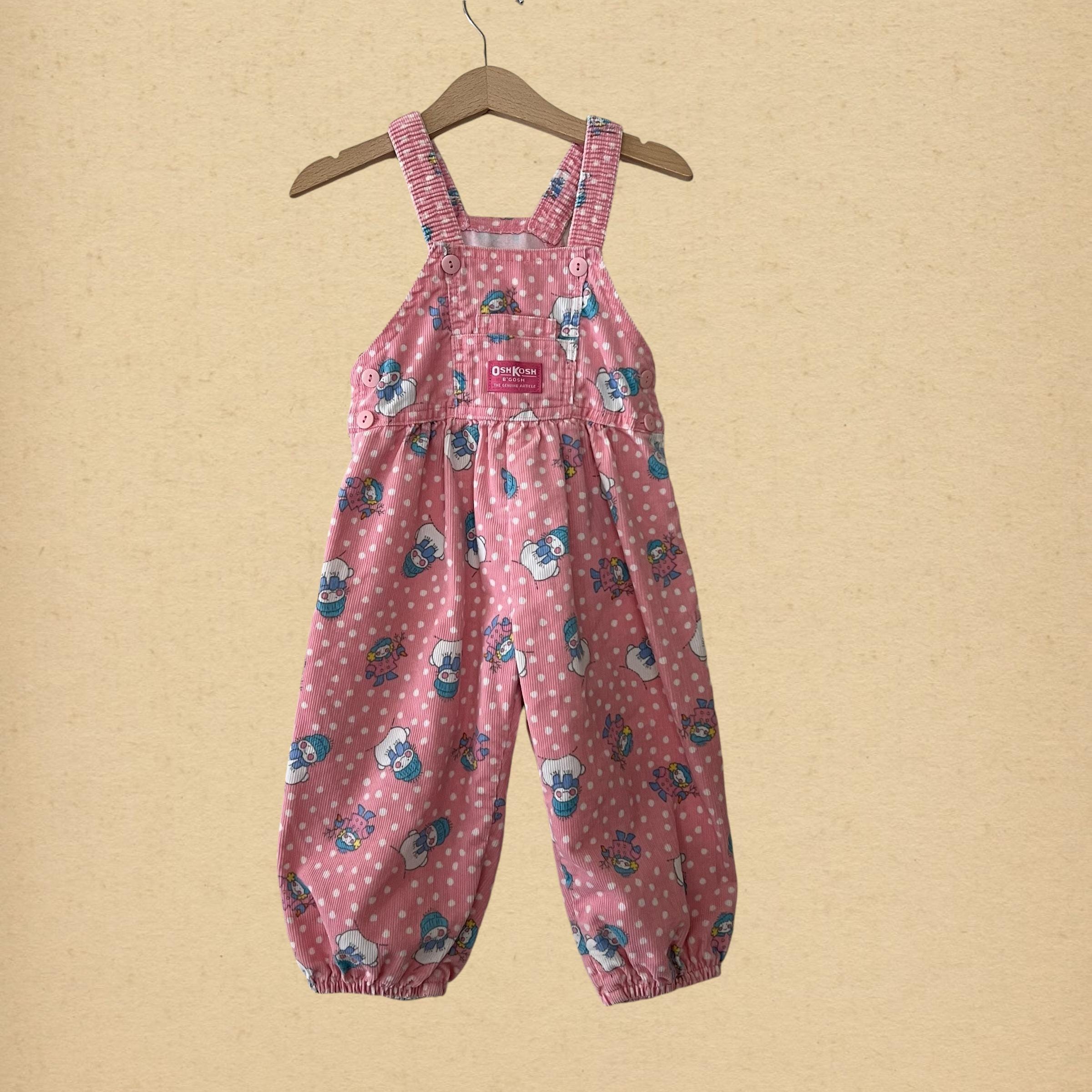 OshKosh 握れる ピンク刺繍オーバーオール 3T USA製 