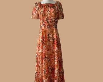 Vintage 60s Floral Maxi Dress with Flutter Sleeves