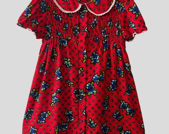 Vintage 70s Girls Dress, 1970s Girls Dress, Vintage Girls Red Floral Dress