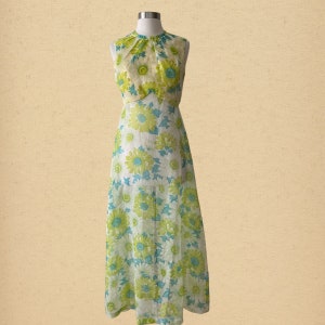 Vintage 60s Floral Chiffon Sheer Maxi Dress