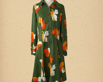 Vintage 70s Women's Sears Mod Floral Midi Dress with Dog Ear Collar