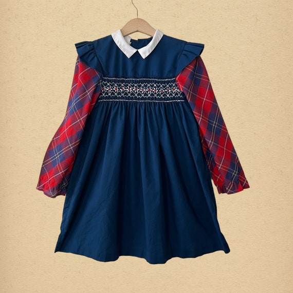 Vintage Polly Flinders Plaid Smocked Girls Dress … - image 1