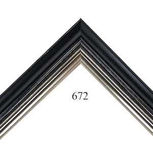 Custom Picture Frame | 1 1/4&quot; Decorative Black Ribbed with Silver Lip 1/2&quot;R | Great for Photos, Art (672)