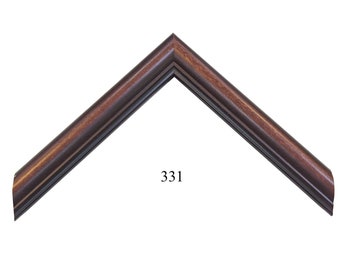 May include: A dark brown picture frame corner sample with a smooth, rounded profile and a subtle reddish-brown wood grain finish. The piece is marked with the number 331 in black text, indicating a specific model or style reference for framing.
