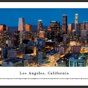 Los Angeles, California City Skyline Panorama | Custom Framed Photo Panoramic Picture Wall Art for Home Office Business Gift LA4