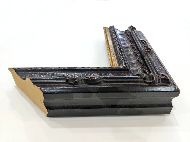 Custom Picture Frame 2 3/4 Large Ornate Black With Gold Trim Custom