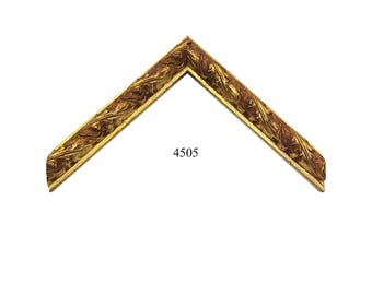 May include: A corner section of a picture frame featuring an ornate, raised leaf pattern in a metallic gold finish with dark brown antiqued highlights. The frame segment is labeled with the number 4505 printed in black text in the center.