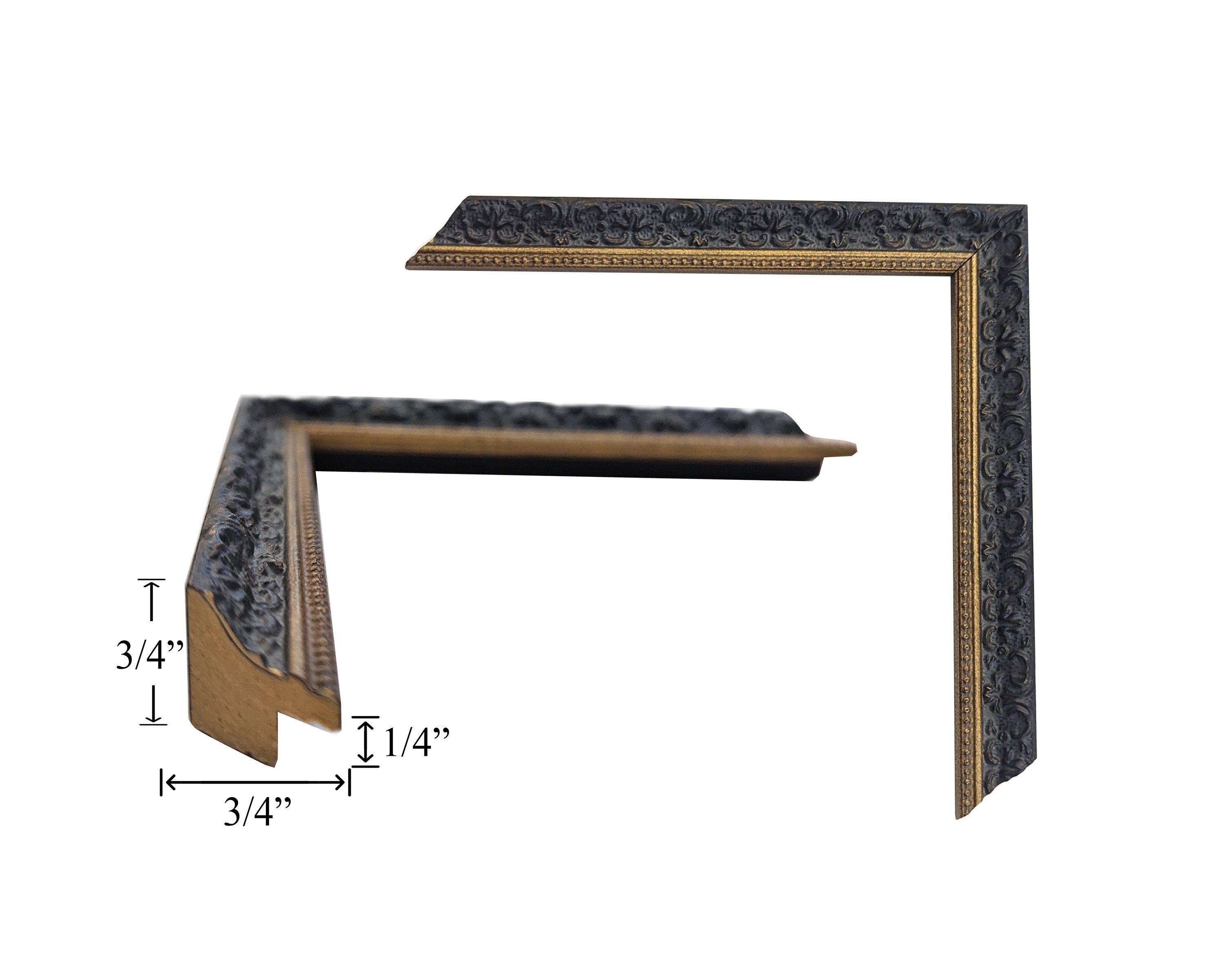 Custom Picture Frame | 3/4W Thin Black Ornate With Antique
