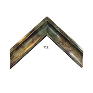 May include: A green and brown wood picture frame with a beveled edge and a subtle distressed finish. The frame has a number "7731" printed on it.
