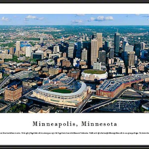 Minneapolis, Minnesota City Skyline Panorama | Custom Framed Art Panoramic Skyline Picture Wall Art MN6