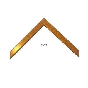 May include: A V-shaped corner section of a picture frame featuring a light brown wood grain finish with a smooth, angled profile. The number 7677 is printed in black text in the center of the open space created by the two joined frame pieces.