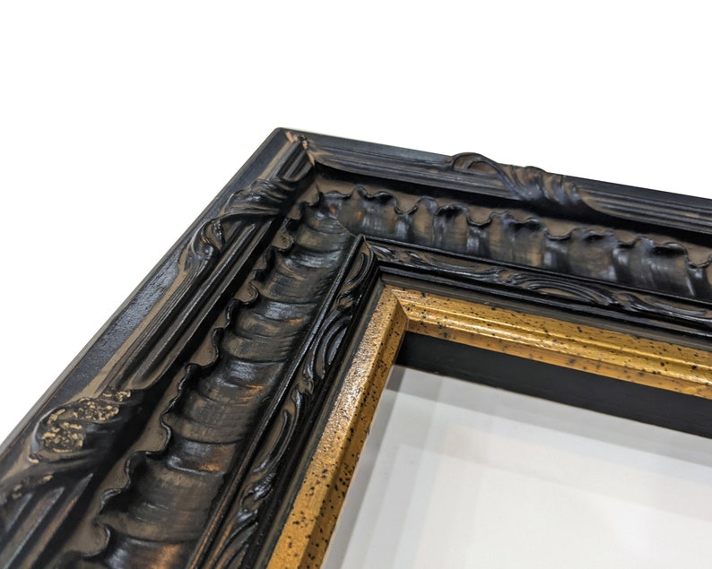 Custom Picture Frame 2 3/4 Large Ornate Black With Gold Trim Custom