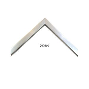 May include: A silver-toned metal picture frame corner sample with a brushed finish. The two pieces are joined at a sharp 45-degree angle to form a V-shape. The number 207660 is printed in black text in the center of the open space between the frame.
