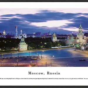 Moscow, Russia, Twilight View Of Red Square With St. Basil&#39;s Cathedral | Framed City Skyline Panoramic Picture MOS1