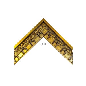 May include: A gold-colored picture frame corner sample featuring an intricate, repeating geometric pattern with dark recessed detailing. The frame has a smooth outer edge and a textured inner section. The number 3333 is printed in black.