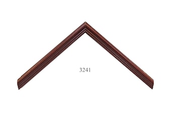 May include: A dark brown wooden picture frame corner sample with a stepped, tiered profile and a smooth finish. The frame piece is angled to form a V-shape and features the black printed number 3241 in the center of the open space.
