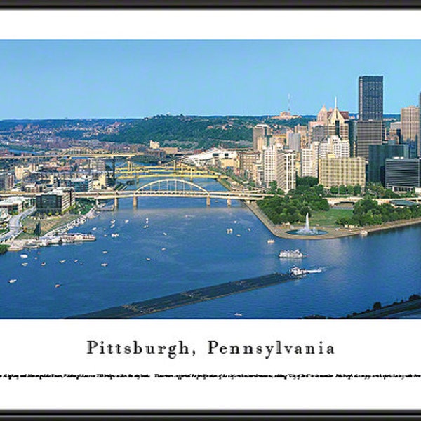 Pittsburgh, Pennsylvania City Skyline Panorama | Framed Photo Panoramic Skyline Picture Wall Art PIT3