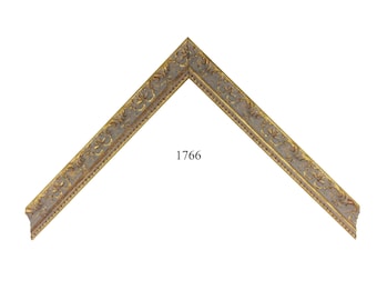 May include: An L-shaped corner section of a picture frame featuring a weathered grey finish with gold-toned highlights on the raised ornate floral carvings. The frame has a textured surface and the number 1766 is printed in black in the center.
