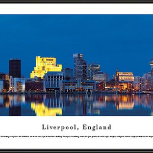 Liverpool, England, Twilight View Of Downtown From Across The River Mersey | Framed City Skyline Panoramic Picture LIV2