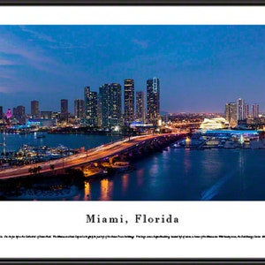 Miami, Florida City Skyline in Twilight Panorama | Custom Framed Photo Panoramic Skyline Picture Wall Art for Home Office Business Gift MIA2