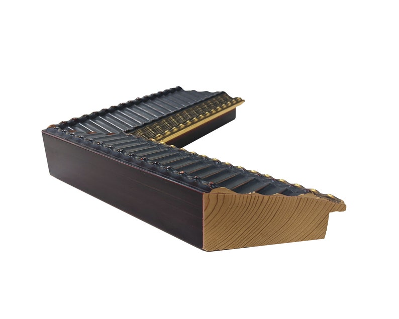 Custom Picture Frame 2 1/2 Large Ornate Black Ribbed With Gold Lip