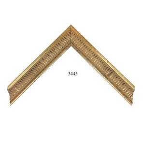 May include: A gold-colored corner section of a picture frame featuring a repeating vertical ribbed pattern along the outer edge and a beaded texture on the inner border. The number 3445 is printed in black in the center of the V-shaped frame piece.