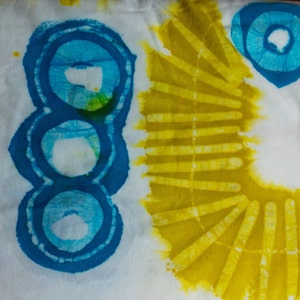 Hand Made Batik Tee shirt, One of a Kind Batik Round Neck Tee Shirt. Turquoise and Yellow on White Batik Tee Shirt. DABTS024 image 4