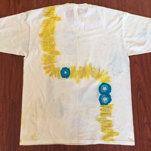 Hand Made Batik Tee shirt, One of a Kind Batik Round Neck Tee Shirt. Turquoise and Yellow on White Batik Tee Shirt. DABTS024 image 2