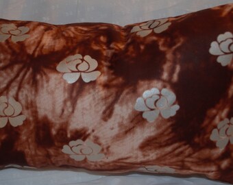 Brown simulated Tie dye Fabric blend  with silver floral Stamp throw Pillows.