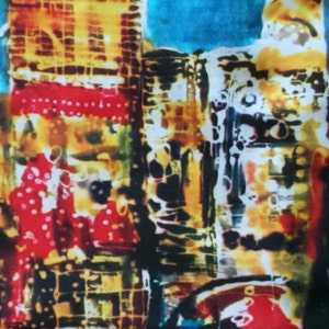 Hand-made Batik Direct Application One-of-a-kind New York 4 The Big Apple Skyline Painting on White Cotton Blend image 4