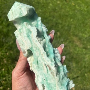 Aqua Druzy Hemimorphite Crystal Tower: Sparkling Home Decor, 8.1 in