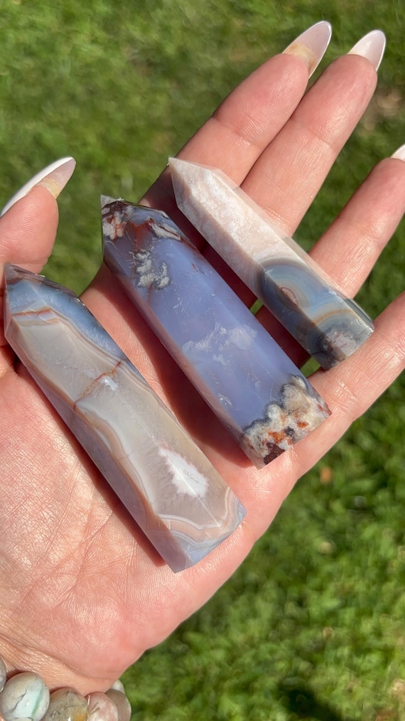 Flower Agate Crystal Tower Blue Pink Purple Gorgeous Natural Colors Perfect Energy Balance Decor Or Gift