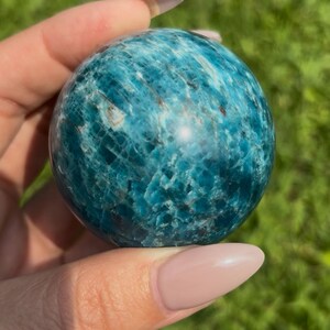 Natural Beautiful Blue Apatite Crystal Sphere 60mm 326g Gorgeous Stone Free Stand Included Perfect Calming Energy Decor Or Gift