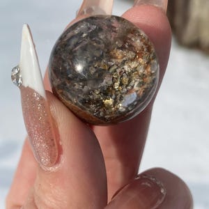 Rare Find Peculiar Pyrite Mineral In Quartz Crystal Sphere 27mm 20g Free Stand Cool Collectible Piece Energy Sphere Or Educational Material