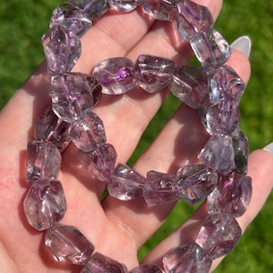 AAA Quality Natural Purple Smoky Amethyst Crystal Icy Beaded Polished Stretch Bracelet Gorgeous Clarity Makes Great Gift Or Energy Wear