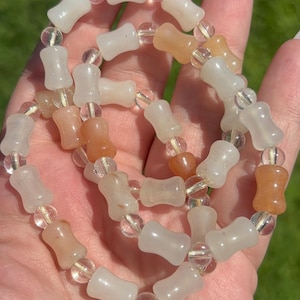 White & Peach Agate Crystal Bracelet: Quartz Spacers, Energy Healing