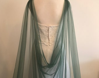 Green Draped Cape, Bridal Green Cape, Soft Tulle Green Shoulder Cape, 60"W__ Forest Green