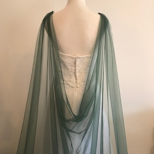 Green Draped Cape, Bridal Green Cape, Soft Tulle Green Shoulder Cape, 60&quot;W__ Forest Green