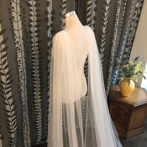 Bridal Cape Veil, Plain Tulle Cape, Shoulder Cape, _Plain 3 meters extra width, White/ Off White/ Ivory__ (CV101)