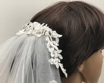 Lace Hairpiece__ Handmade Beaded Lace Hair Comb__ Wedding Veil Hair Comb