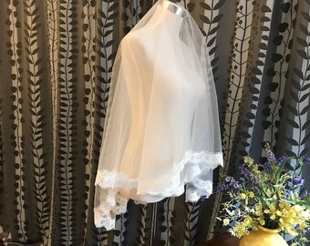 Mantilla Lace Veil__ Waltz Length__ 56" x 60"__WHITE/ OFF WHITE / IVORY__ Ready to ship in 3-5 business days