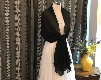 Chiffon Shawl__Extra Large__28"x 80"__BLACK__Special Occasion Shawl, Party Wrap, Bridesmaid Gift, Mother of Bride Dress Wrap.