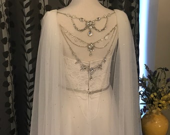 Crystal Bridal Cape__ Wedding Rhinestone Cape, Sparkle Shoulder Cape for deep v dress open back dress