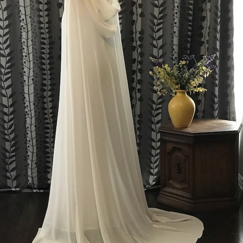 Chiffon Hooded Cloak __ Bridal Chiffon shops Cape with Hook__ LIGHT IVORY