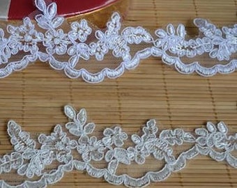 5 Yards__ Alencon Lace Trim__ DIY Lace Trim, WHITE/Light Ivory (LT08)