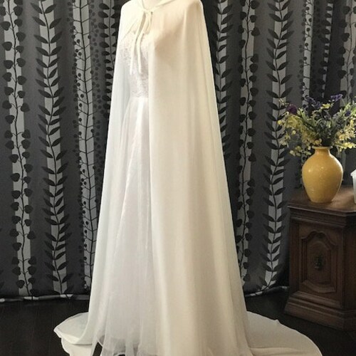 Chiffon Hooded Cloak __ Bridal Chiffon shops Cape with Hook__ LIGHT IVORY