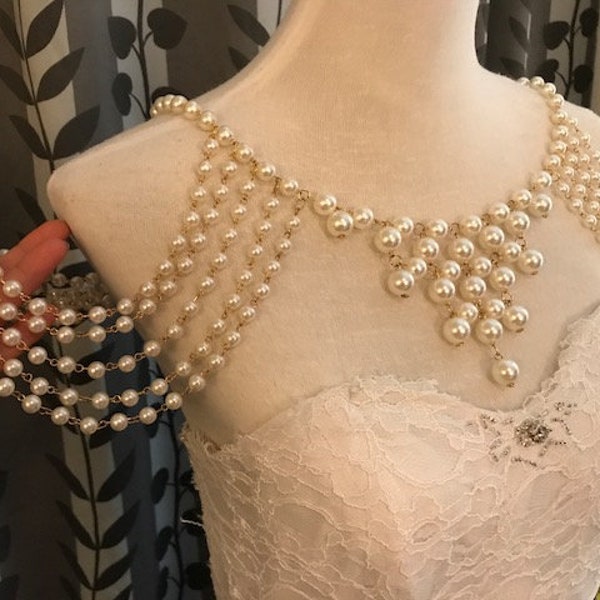 Pearls Shoulder Necklace, Bridal Shoulder Jewelry, Wedding Jewelry Bolero__ GOLD / SILVER