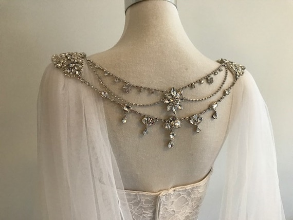Bridal Cape Veil w/ Rhinestone Back Jewelry__120"Width x 120"Length